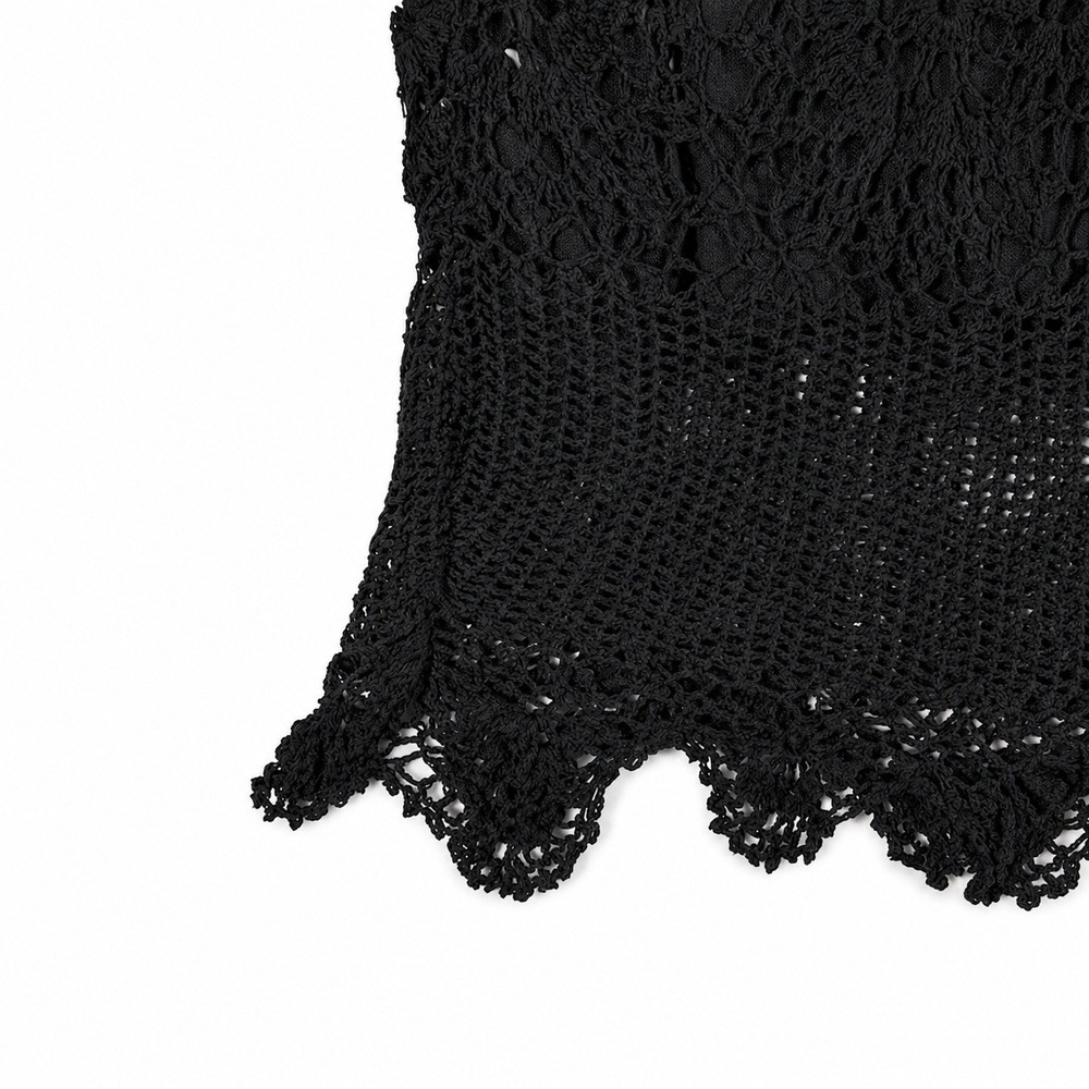 Marisol Black Crochet Tunic Top Women XL Cotton Lined Boho Long Sleeve - Picture 9 of 10